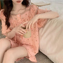 Women Sweet Floral Pajamas Female Summer Set Lace Princess Short-Sleeved Shorts Homewear Ladies Kawaii Soft Nightwear Loungewear