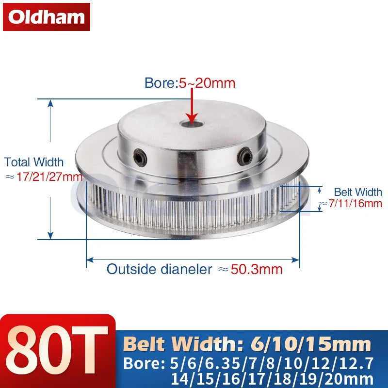 80teeth 2GT Timing Pulley Bore 5/6/6.35/8/10/12/12.7/14/15/16/17/18/19/20mm for GT2 Open Synchronous belt width 6/10mm 2GT 80T