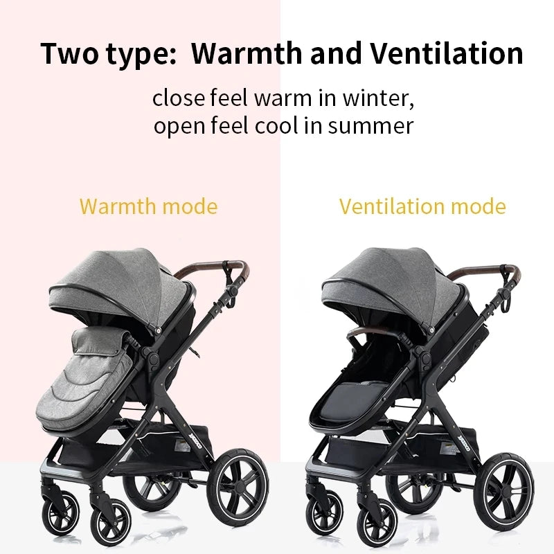 Luxury Baby Stroller 3 in 1 Portable Travel Baby Carriage Fold Pram High Landscape Aluminum Frame Newborn Infant Stroller