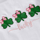 St Patrick s Day Toddler Girls Green Dress Set with Clover Embroidered Bodysuit Ruffle Shorts and Matching Headband