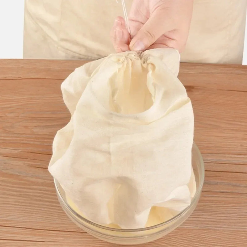 Reusable Cheese Cloth Bags Unbleached Natural Cotton Drawstring Bag for Yogurt Cold Brew Bags Nut Milk Tea Herbs Spice Strainers