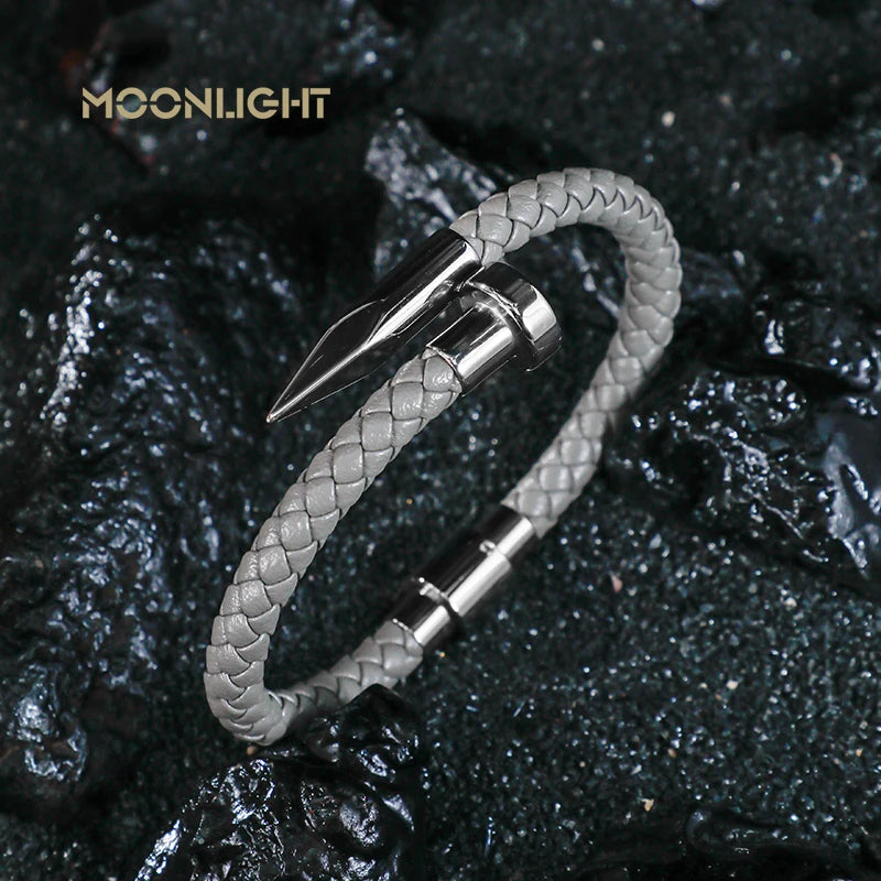 High Quality Classic Geometric Nail Design Bracelet for Men Punk Jewelry Braided Leather Bracelet Man Accessories Party Gifts