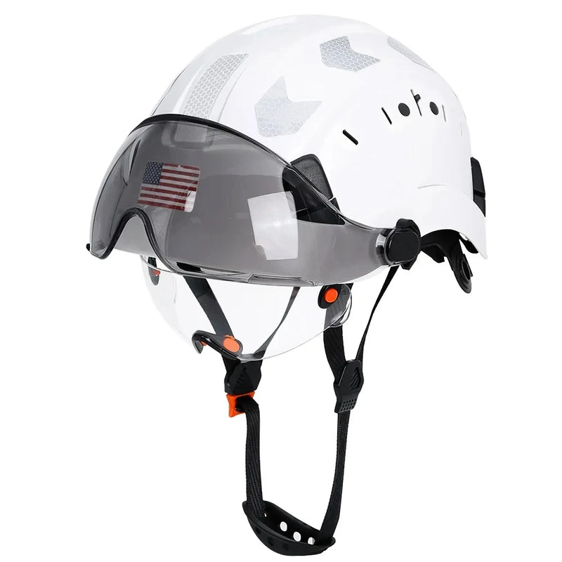 Construction Safety Helmet with Visor Built In Goggles Reflective Stickers ABS Hard Hat ANSI Industrial Work CE Engineer Cap