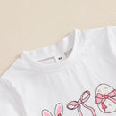 Adorable Toddler Girl Easter Outfit with Bunny Print Short Sleeve Crew Neck Tops and Double Layered Tulle Bow Skirt - 2 Piece