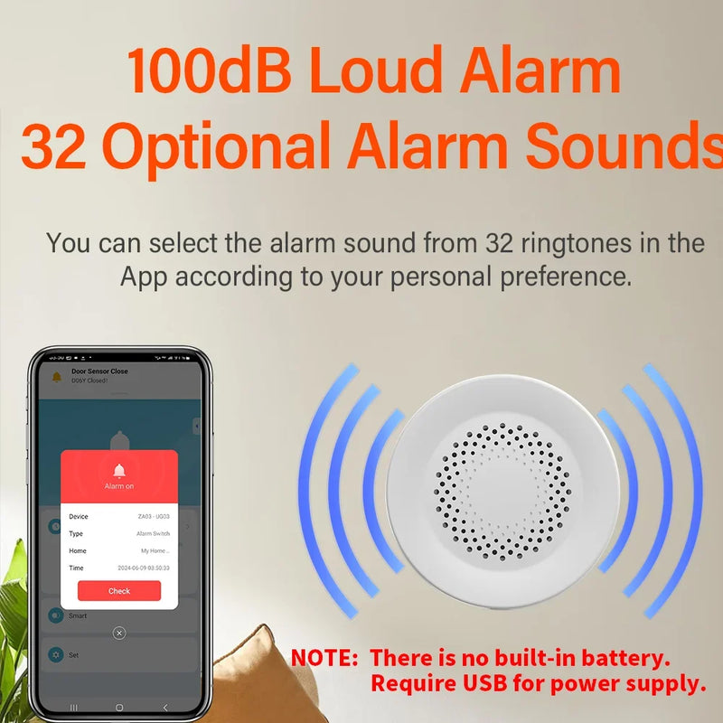 Tuya Zigbee Siren Alarm For Smart Home Security 100db Speaker Works With Alexa Yandex Alice Require Tuya Zigbee Hub.