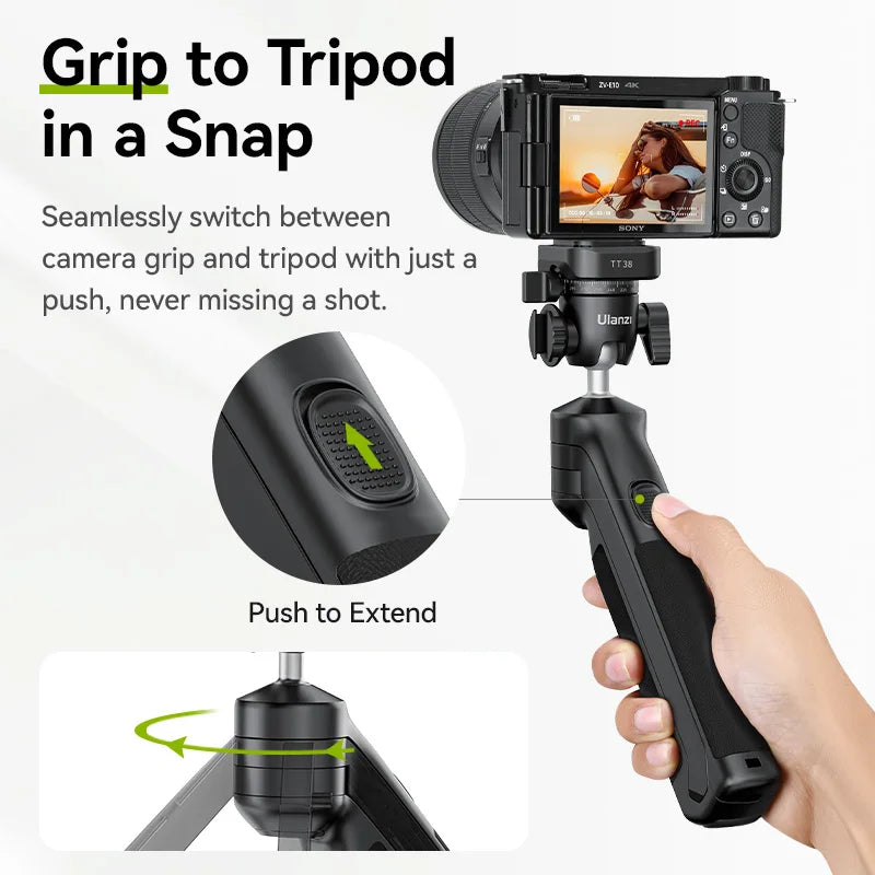Ulanzi TT38 One-click Quick Release Tripod Uka Tripod Top Handle Grip for Camera Netting bracket with a Hidden Hook 180° Tilt