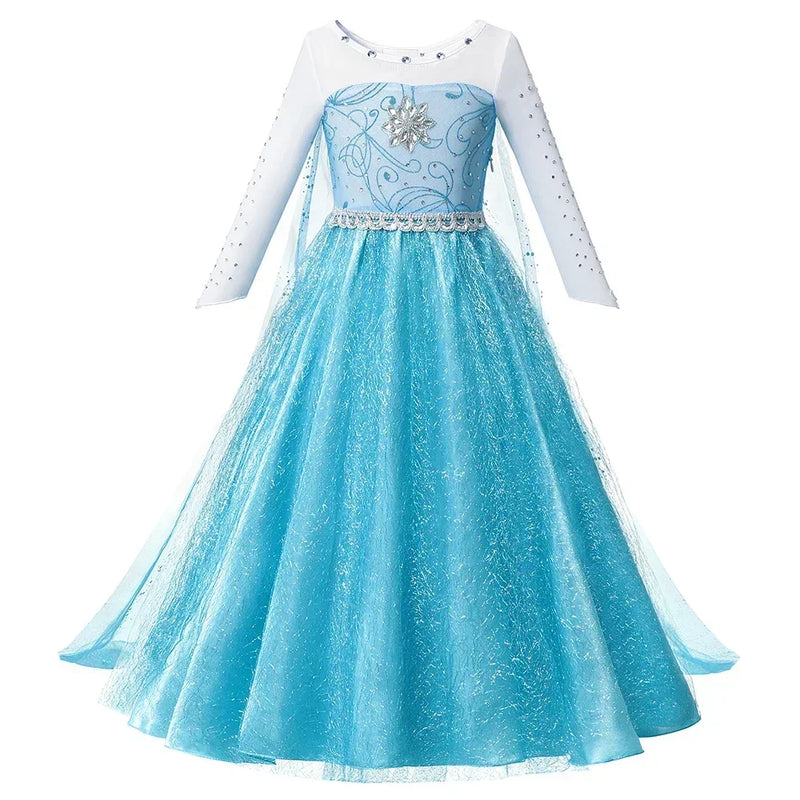 2024 Frozen Elsa Snow Queen Dress Girls Princess Dress Cosplay Costume For Kid Ball Gown Halloween Birthday Party Vestidos 4-10Y