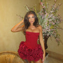 Spring and Summer New Sexy Fishbone Straps Adjustable Tube Top Heavy Industry Flower Skirt Set