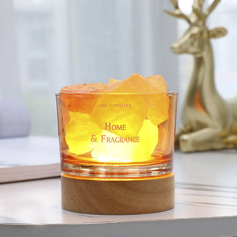 1pcs Stone Diffuser Natural fragrant crystal stone wooden luminous base for home decoration bedroom living room use