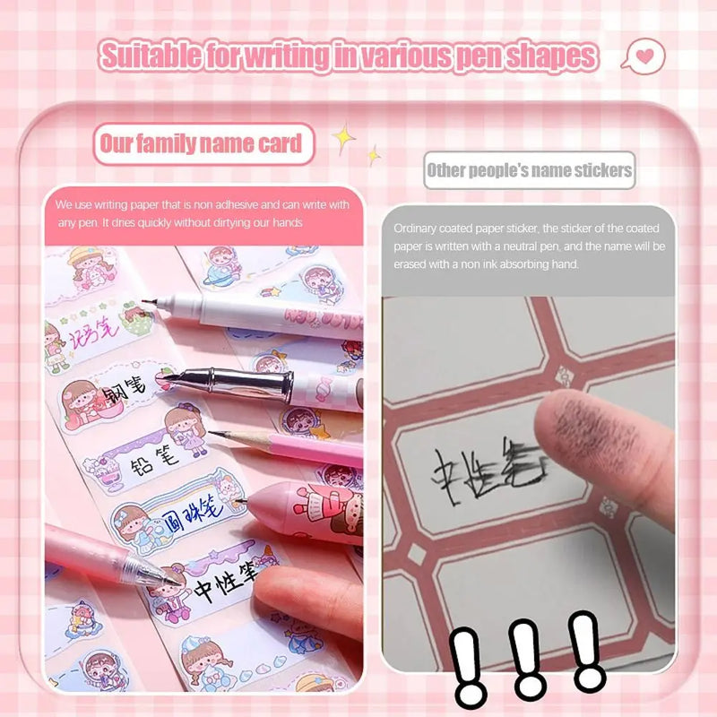 300Pcs/Roll Handwritten Name Sticker Portable Custom Cartoon Tag Sticker Self-adhesive Student Stationery Labels Sticker School