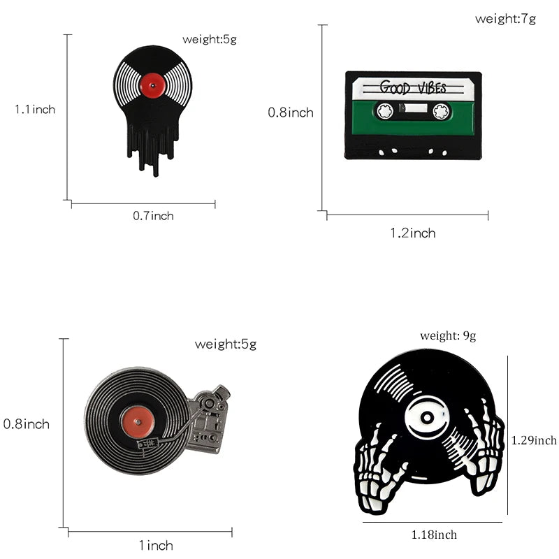 Punk Music Lovers Enamel Pin Good vibes tape DJ Vinyl Record Player badge brooch Lapel pin Jeans shirt Cool Gothic Jewelry Gift