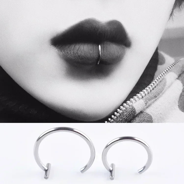 5Pcs Lip Nose Rings Neutral Punk Lip-shaped Ear Nose Clip Fake Diaphragm with Perforated Lip Hoop Body Jewelry Steel Ring