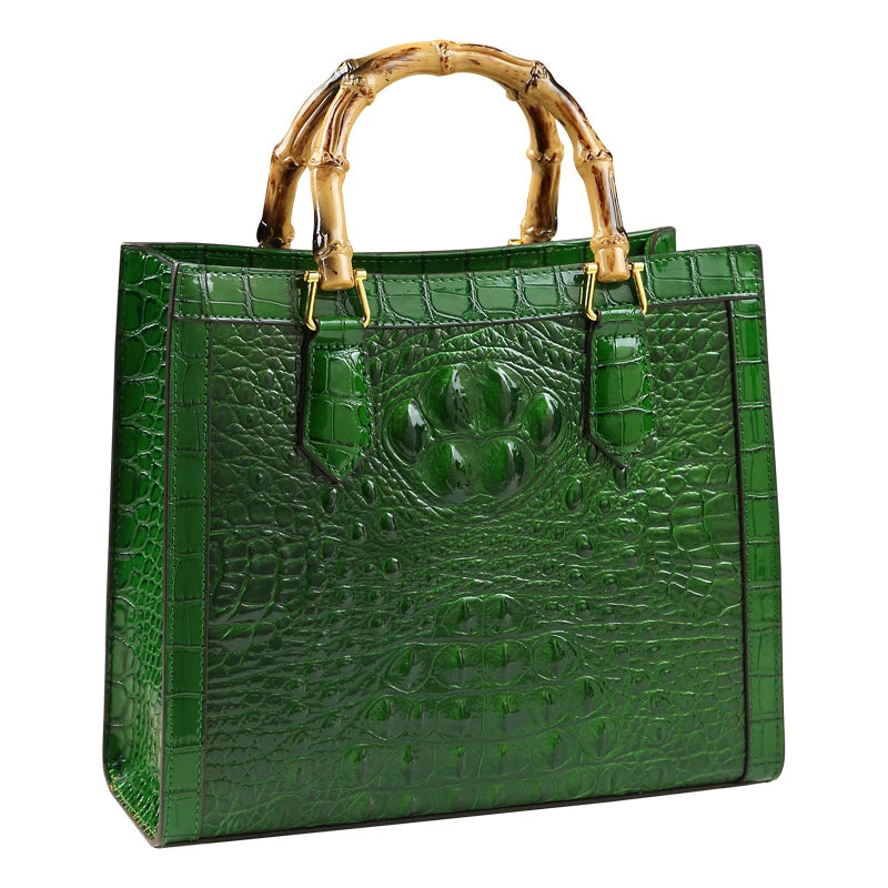 Brand Genuine Leather Real Bamboo Women's Bag Crocodile Pattern Handbag Portable Tote Bag Mom Tide Shoulder Messenger Bags