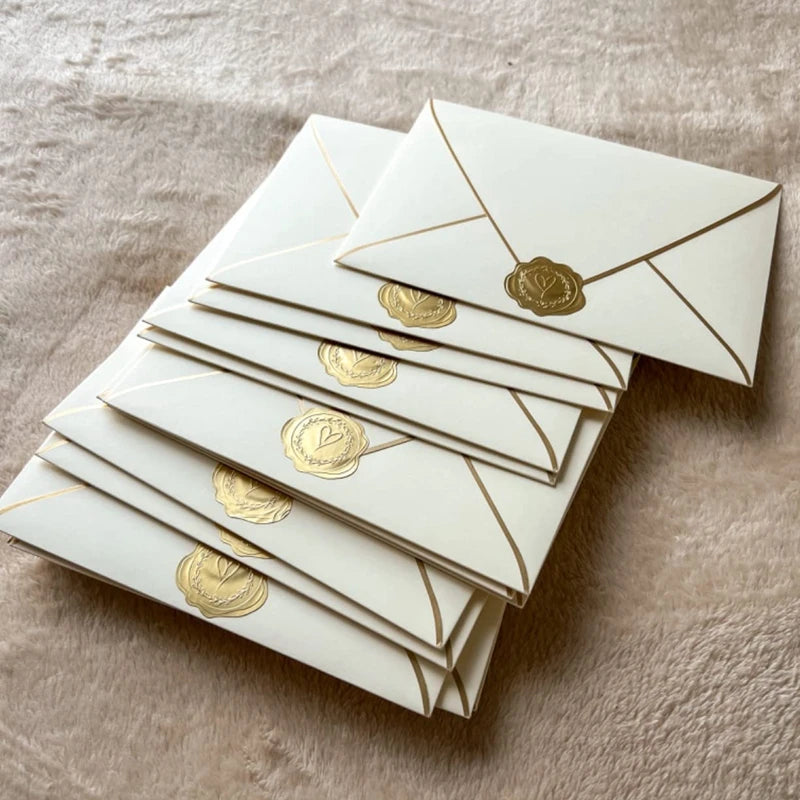 100-200pcs Gold Embossed Heart Stickers Envelope Seal Wax Looking Labels Wedding Party Invitation Card Christmas Gift Decoration