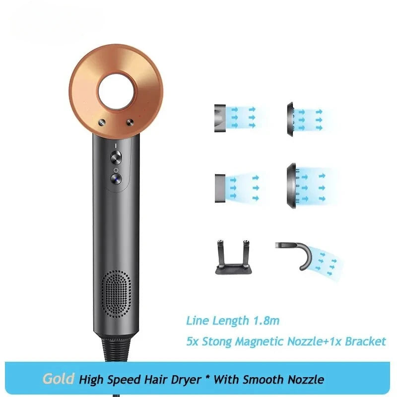 Professional Leafless Hair Dryer, Constant Temperature Negative Ion, 5 Attachments, Powerful Electric Hair Dryer for Home