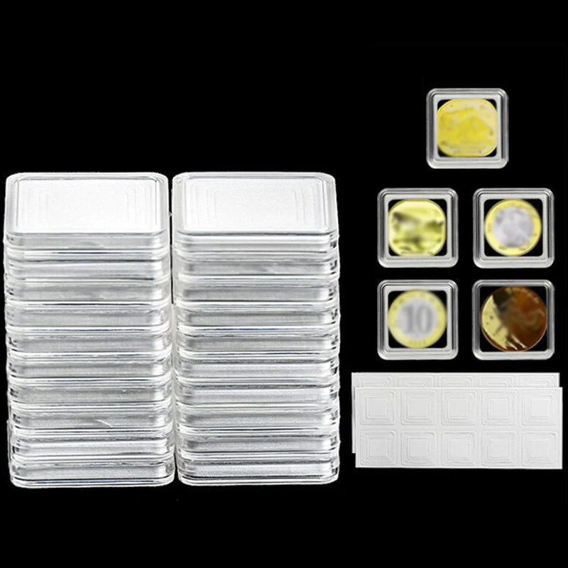 50pc Square Transparent Coin Capsule Holder Storage Box With Gaskets For Collectable Coin Medal 17/20/25/27/30mm Coins Organizer