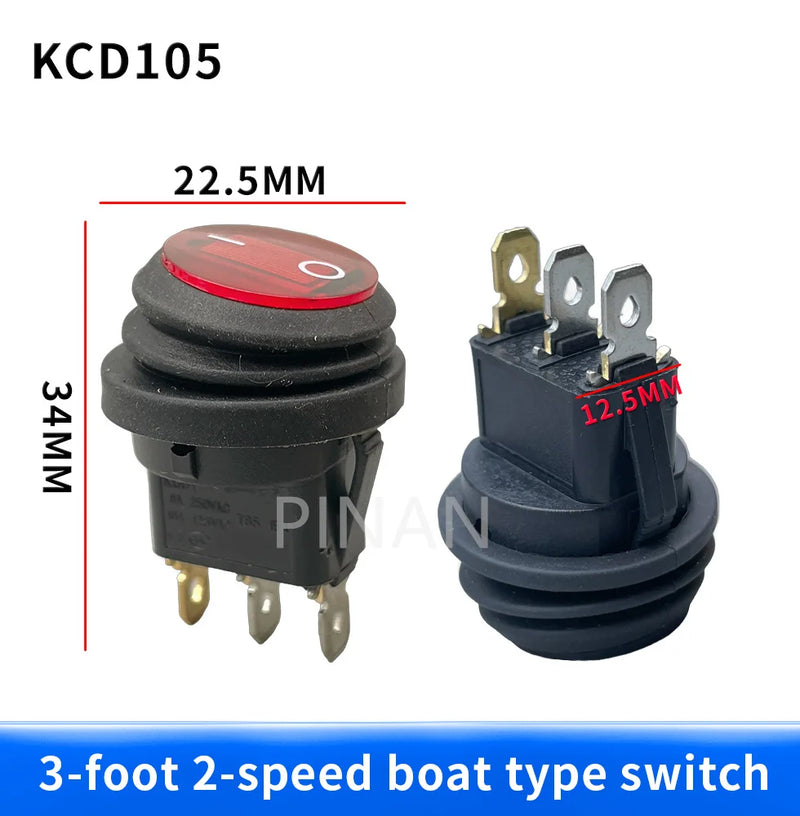 1pcs KCD105Waterproof Button with 12V 220V Light Rocker Switch Opening 20MM Boat-shaped Round 3Pin Silver Point Switches