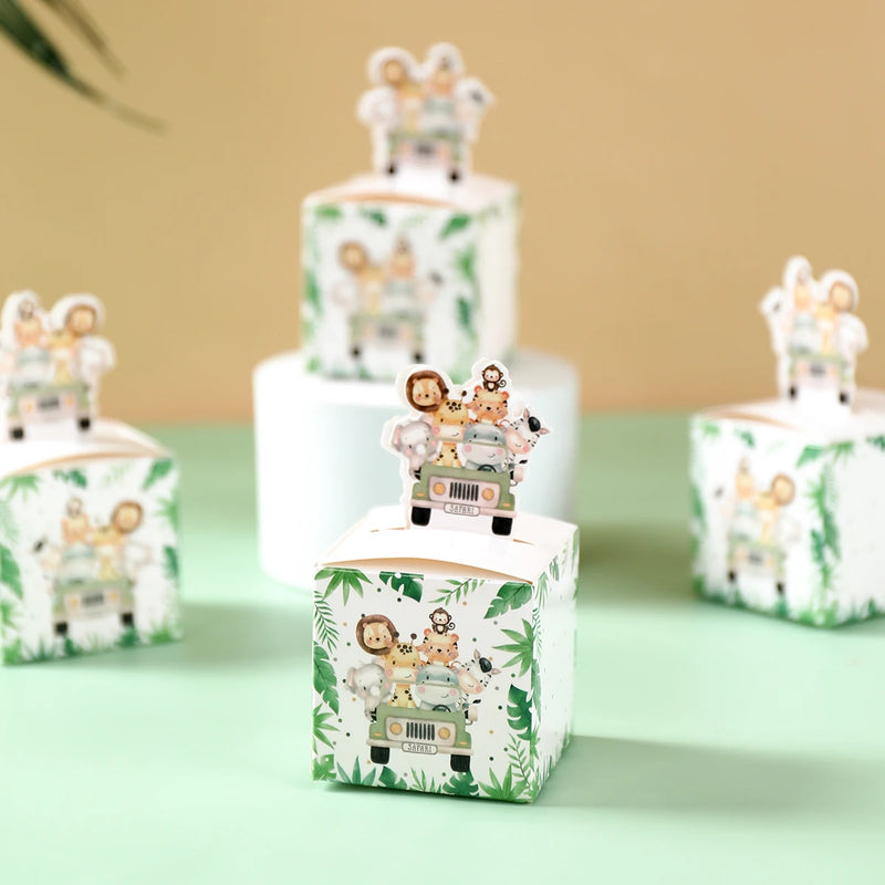 Jungle Animal Candy Boxes Safari Birthday Party Decoration Kids Gift Packaging Box Wild One Baby Shower Decor Supplies Box Bag