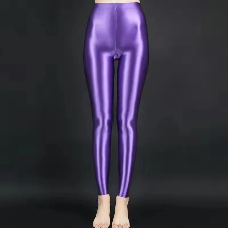 2020 Sexy Satin Glossy Leggings Trousers Glitter Stockings Shiny Japanese Ankle-Length Pants High Waist Tights Women Yoga Pants