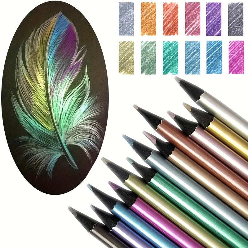 12 Color Metallic Pencils Colored pencil Fluorescent pencil Coloring Drawing Painting Pencils Profession Art Supplies For Artist