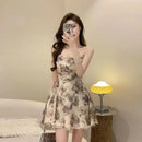 Mini Dresses Women Vintage Floral Temper Hollow Out Summer French Style Aesthetic Party Chic Streetwear Tender Sleeveless Casual
