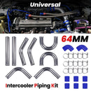 2.5'' Intercooler Turbo Charger Piping Tube Duct Kit+ Bent Pipe Coupler Blue 64mm Aluminum Universal  Kit & Blue Hose Kit