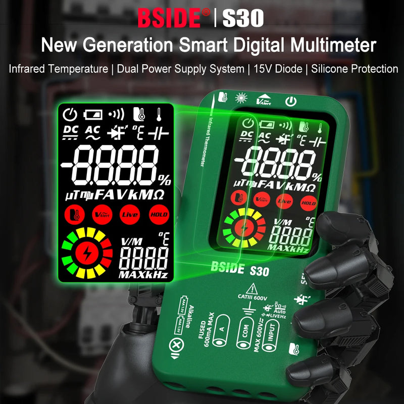 BSIDE S30 Digital Multimeter Infrared Temperature Measurement 15V Diode LED Tester DC AC Voltage Rechargeable Smart Tester DMM