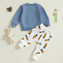 Adorable Toddler Boys Easter Outfits with Bunny Print Long Sleeve Sweatshirts and Carrot Patterned Long Pants - 2 Piece