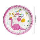 Cartoon Pink Dinosaur Birthday Party Decorations Disposable Tableware Plate Cup 3D Dinosaur Balloon for Girls Baby Toys Supplies