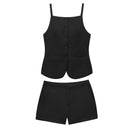 HH Summer Women Solid Square Collar Single Breasted Vest-style Sleeveless Top+High Waist Zipper Side Pocket Mini Shorts Suit