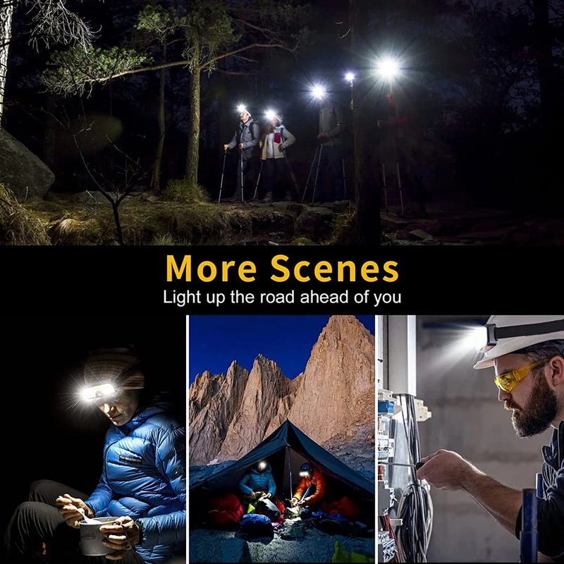 1-16PCS Headlamp Portable Mini COB LED Headlight with Built-in Battery Flashlight USB Rechargeable Head Lamp Hiking Torch