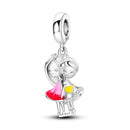Silver Plated Boy Girl Couple Lovers Beads Charms Zirconium Dangle Fit Original Pandora Bracelet Necklace Jewelry Women