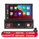 1 din Car Radio Android Carplay Auto Universal 7" IPS Retractable Screen gps Navigation 1Din Android 12 Multimedia Video Player