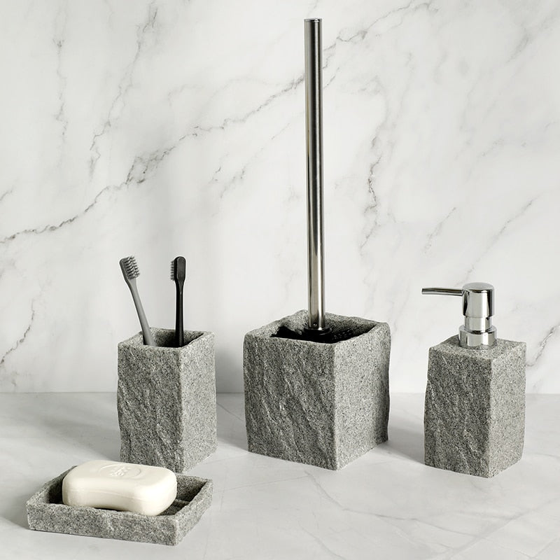 Bathroom Accessories Single Imitati Granite Iiquid Soap Dispenser Toothbrush Holder Cup Soap Dish Toilet Brush Holder