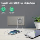 BSEED 1/2/3fach Touch-Schalter 1-Wege Wandschalter EU-Steckdose mit USB Type-C Schnittstellen Glasplatte Blaue Hintergrundbeleuchtung