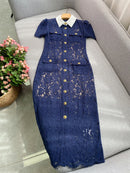 The Nocturne | Navy Lace Patchwork Retro Midi Dress
