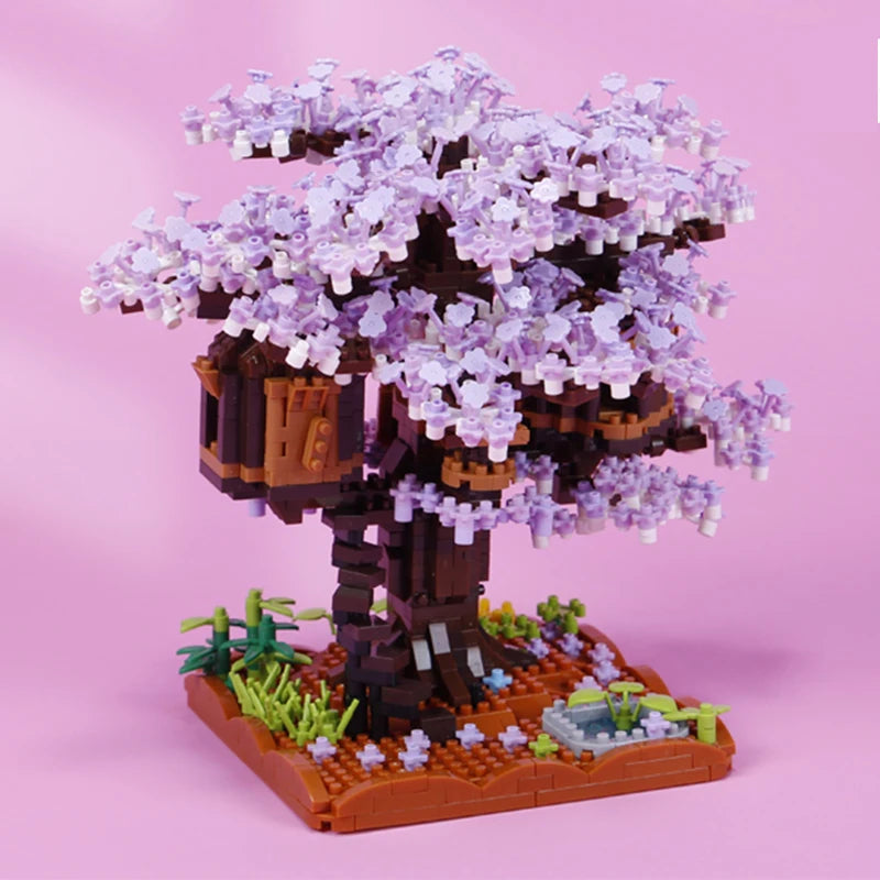 2008PCS Difficult Pink Green Purple Sakura House Tree Building Blocks Bonsai Assemble Diamond Bricks Toys Gift For Friend