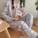 Pajamas Women's Silk Long-sleeved Pajamas Sleepwear Suit Flower Printed High-grade Ice Silk Outside Home Wear Pijamas De Mujer