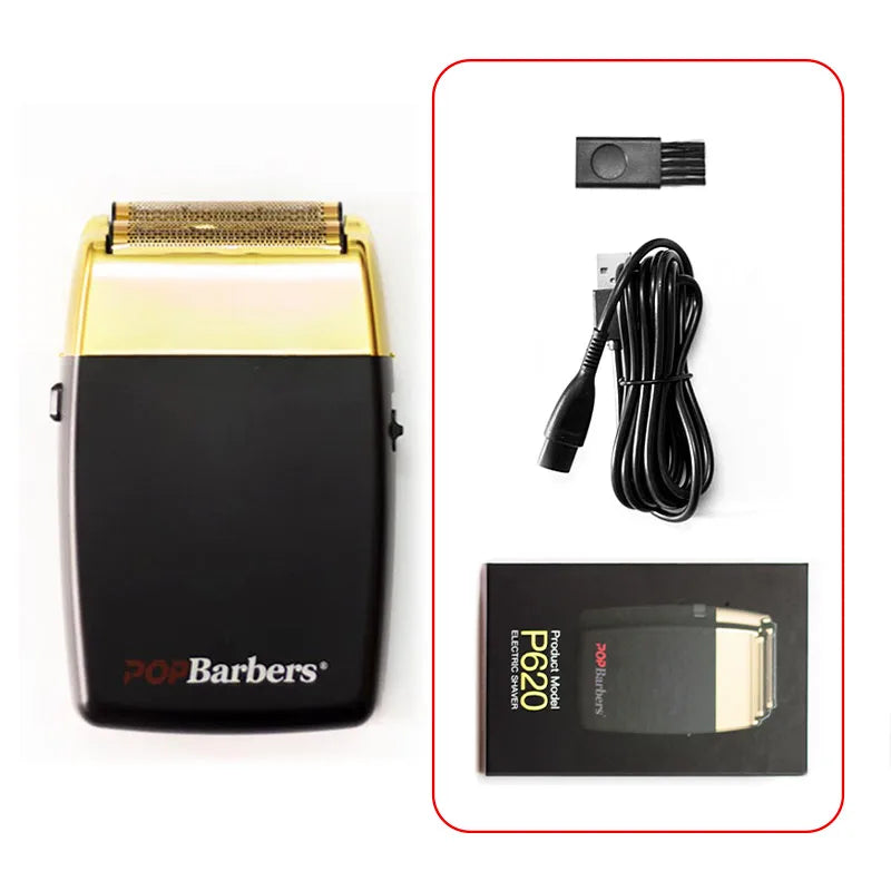 11000 RPM POP Barbers P620 Professional Electric Men's Beard Trimmer Double Foil Shaver Electric Shaver USB Hair Cutting Machine