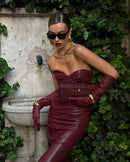 Luxury Leather Strapless Short Dress Women's Sexy Party Curvy Mini Dresses Evening Corset Red Brown Cocktail Autumn Fall 2026