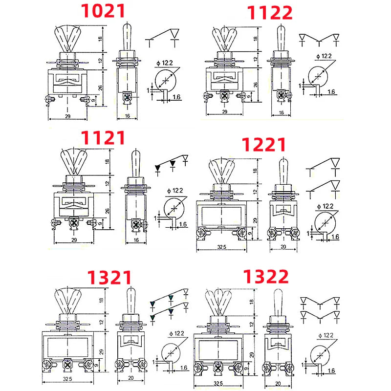 10 PCS,The Power Toggle Switch,ON-OFF/ON-OFF-ON,E-TEN Series,15A 250VAC,2/3/4/6Pin