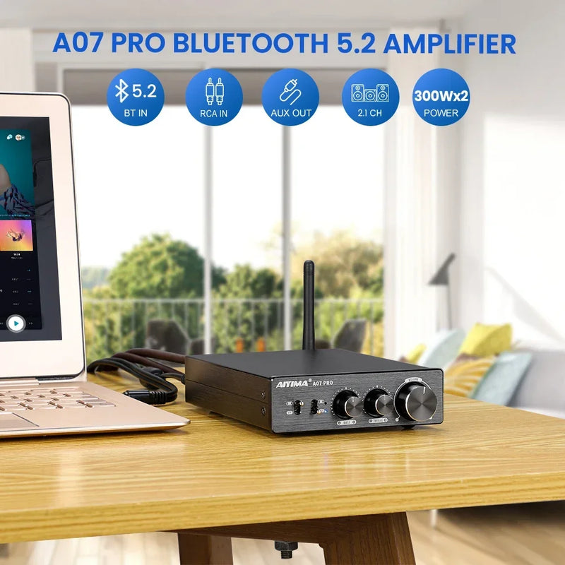 AIYIMA A07 PRO Bluetooth Amplifier TPA3255 QCC304X Stereo 2.0 Channel 300Wx2 Power Digital Amplifier RCA APT-X Home Sound AMP
