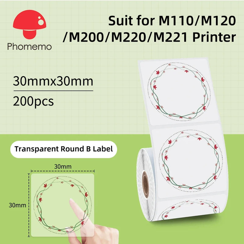 Phomemo Mini Printer Thermal White/Color/Round/Transparent Sticker Self Adhesive Waterproof Sticker For M110 M220 M221 M120 M200