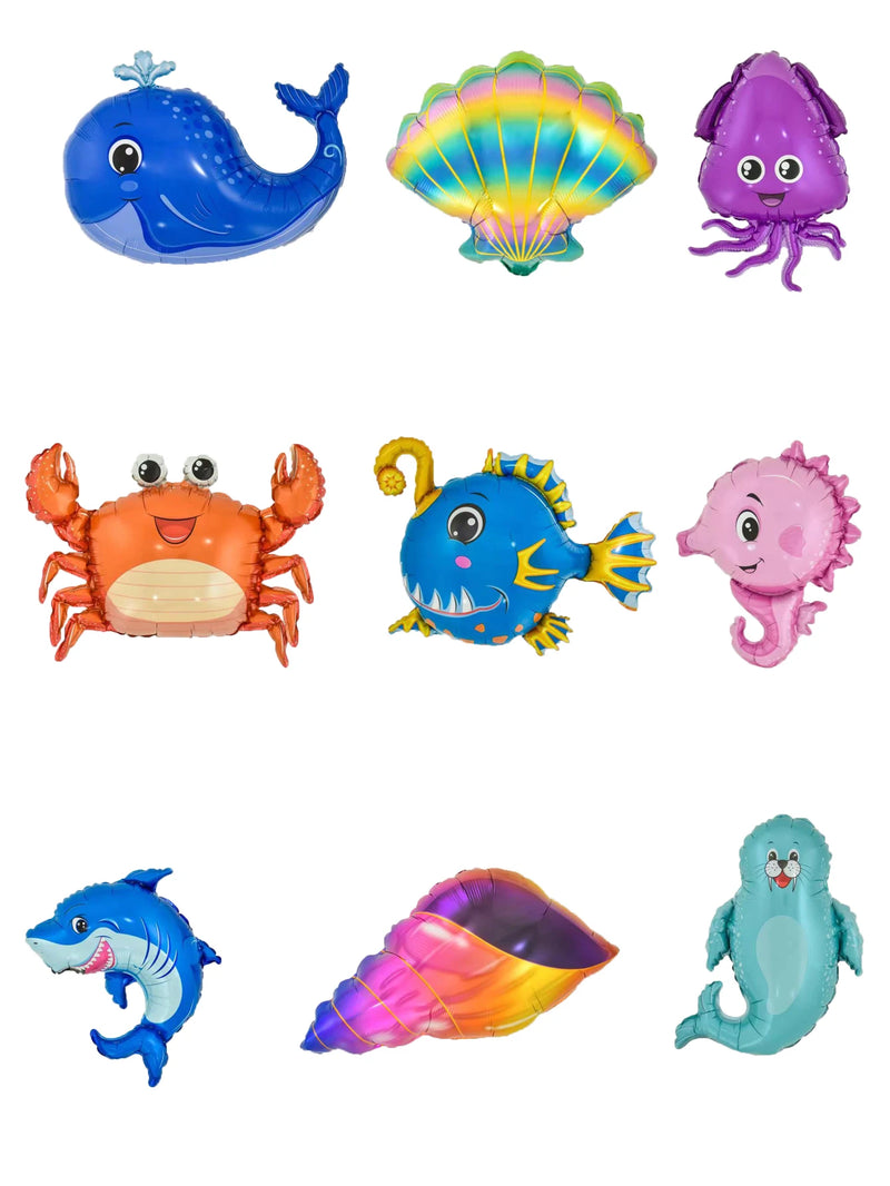 9 Pcs  Mini Marine Life Foil Balloons Shell Crab Hippocampus Whale Balloon Kid's Birthday Children's Day Decorations Toys