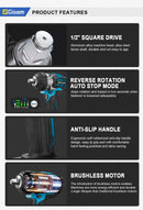 Gisam 2800N.M Torque Brushless Electric Impact Wrench 1/2 inch Screwdriver Cordless Wrench Power Tool For Makita 18V Battery Pin