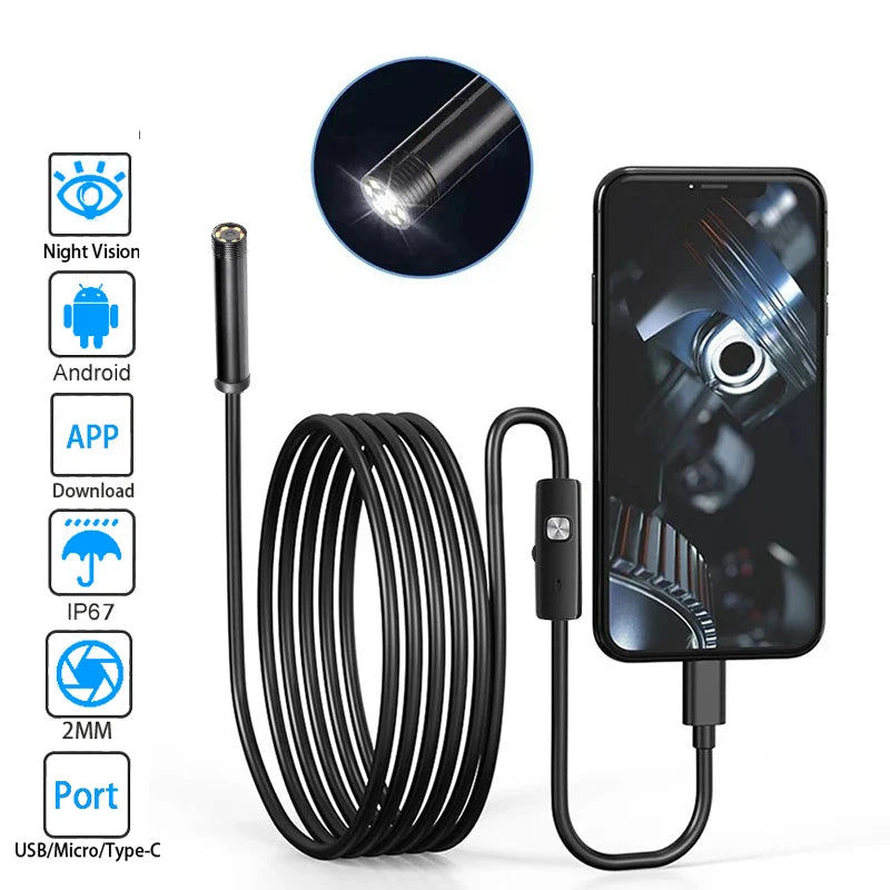 Hot sale 3IN1 Endoscope 5.5mm Android Mini Camera Cable for Car Micro USB Type C Night Vision Digital Borescope Waterproof LED