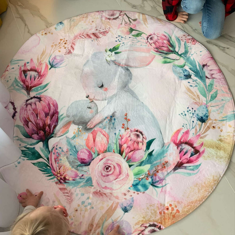 5 Sizes Kids Romm Decorative Round Carpet Fashion Cartoon Rabbit Round Area Rugs Parlor Girls Pink Bedroom Floor Mat Anti-slip