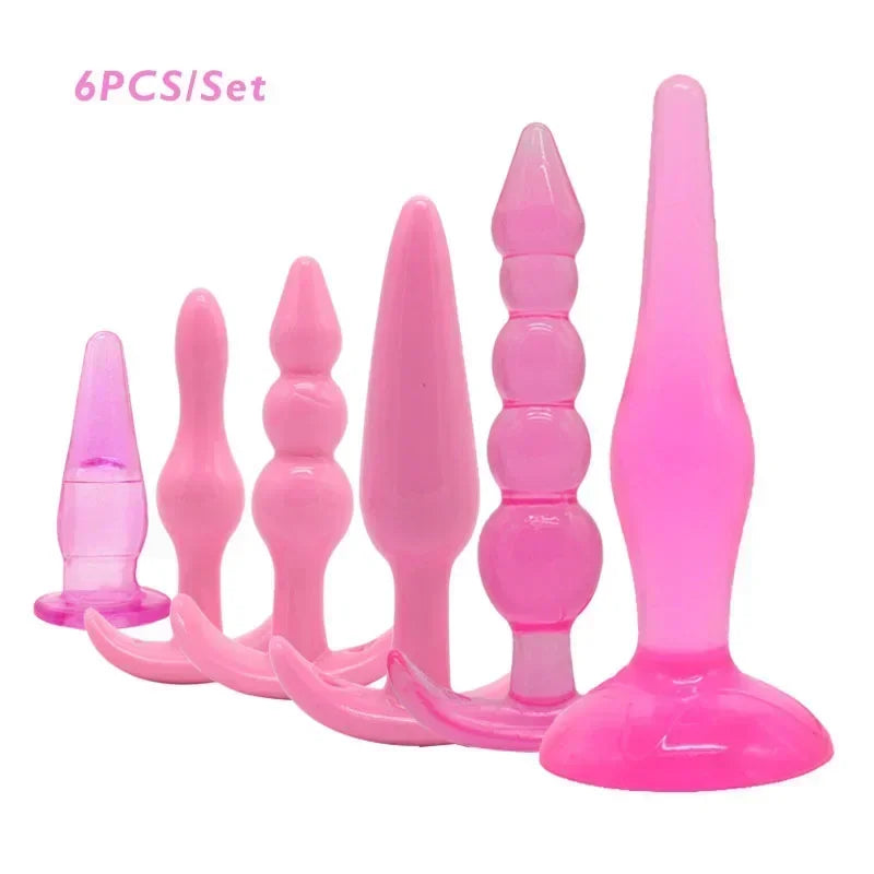 Anal Plug 6pcs Funny Butt Plug Backcourt Waterproof Silicone Comrades Adult Products Combination Set Massager Stick Training Kit