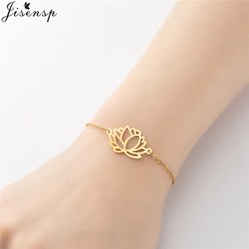 Stainless Steel Plant Charm Bracelet Minimalist Lotus Mandala Leaf Snowflake Bracelets for Women Tree of Life Bangles Jewelry
