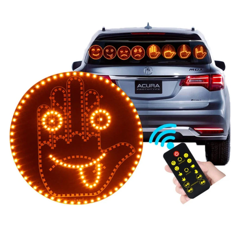1pc Expression Fun Gesture LED Car Rear Windshield Display Sign, Round Light-up Emoticon Message Board with Remote Car Lights